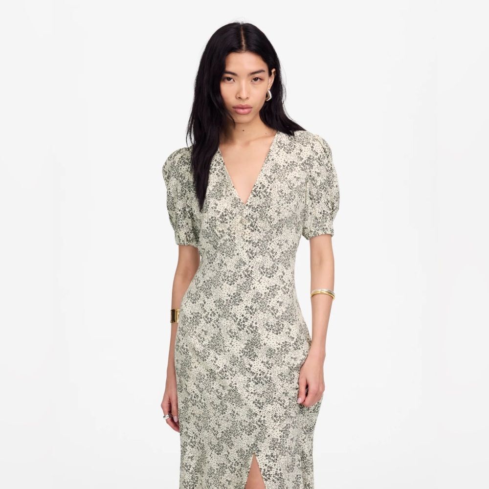 Madewell NWT Puff Sleeve V-Neck Midi Dress Size 00 in Harper Floral Ivory